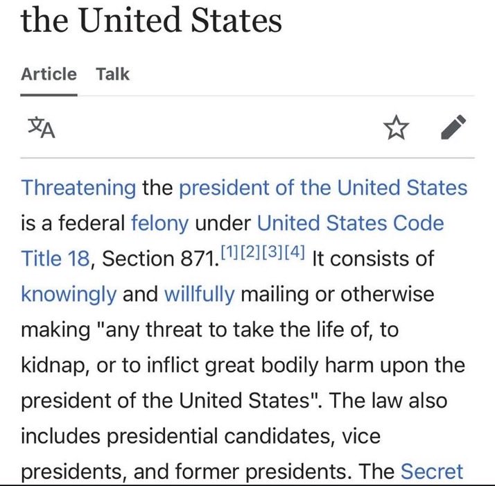 gracieback2's tweet image. It’s a felony in the United States to threaten a Prior President of the United States. How come all these people aren’t in jail that threaten Trump!
