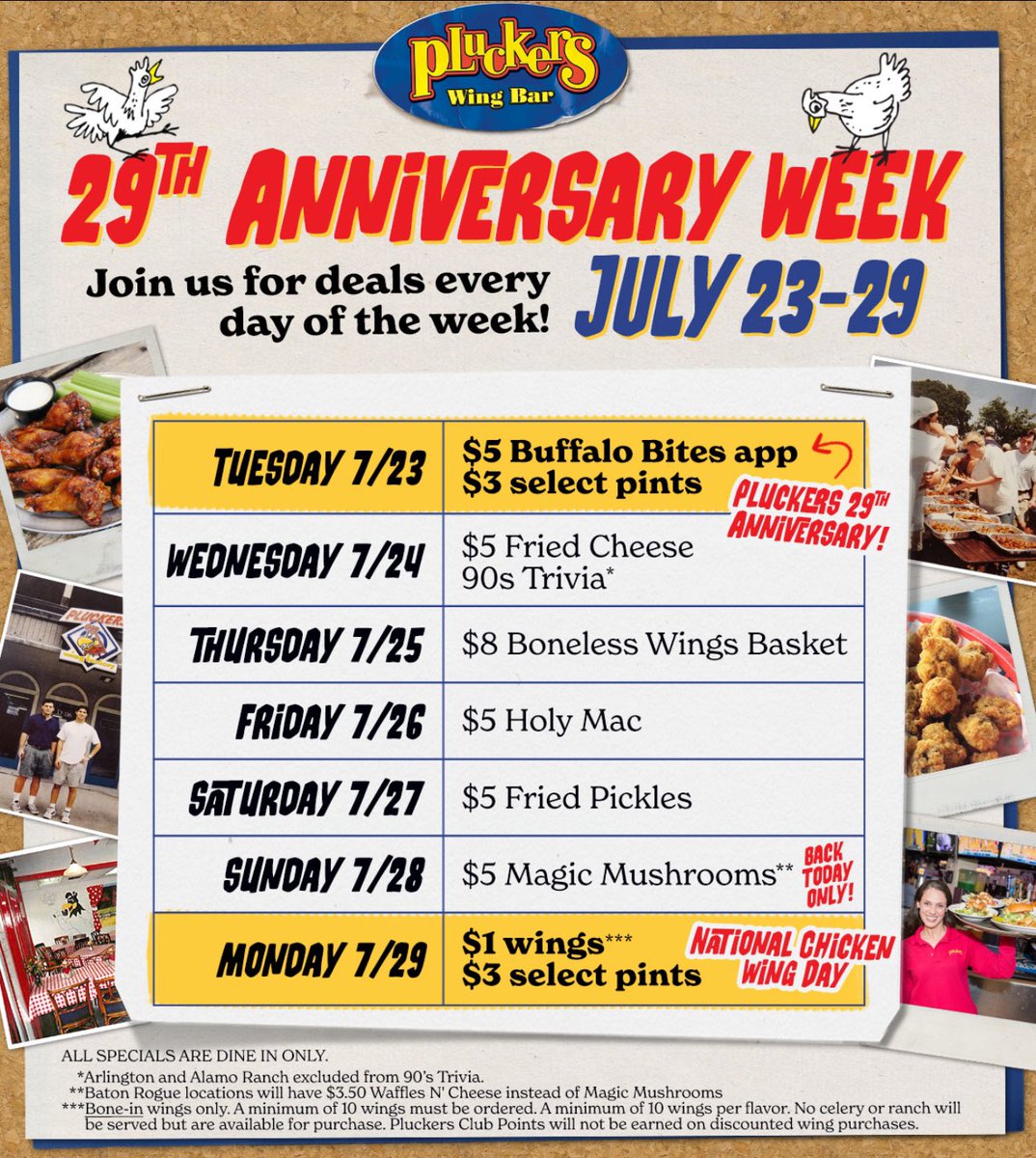 Pluckers's tweet photo. Anniversary week specials 🎉🎉🎉 https://t.co/dujVGiHFIF