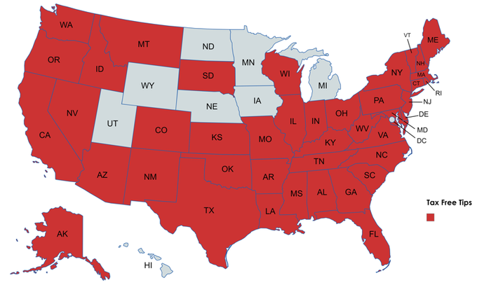 TruthWarriorFJB's tweet photo. This is yesterday's map. Sadly, we do not have any new #TaxFreeTips receipts from these 9 States. First time we got skunked since we started this challenge on July 4th but we won't give up! https://t.co/2akyao8Ks2