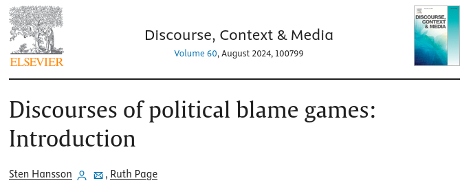 Sten Hansson | @stenhansson.bsky.social (@sten_hansson) on Twitter photo New special issue "Discourses of political blame games" is out now in <a href="/dcmjournal/">Discourse, Context and Media</a>
Here are the contributions:
1/ New special issue "Discourses of political blame games" is out now in <a href="/dcmjournal/">Discourse, Context and Media</a>
Here are the contributions:
1/