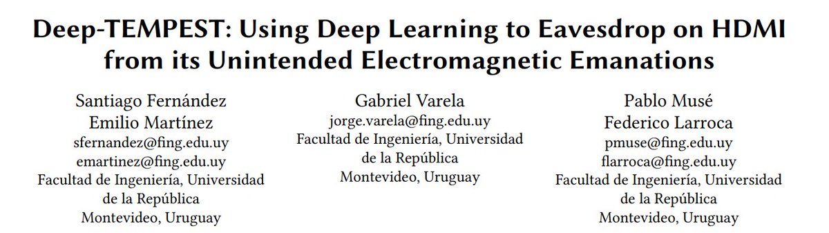fedelarrocca's tweet photo. Happy to (finally) announce that we're open-sourcing the code and data of deep-tempest! AKA spying a monitor through deep-learning and an SDR

Check out the git repo and try it yourself: https://t.co/Js3vDeeu8p 
Doubts? Read the preprint at https://t.co/dKXSqp1fBi or contact us. https://t.co/ctVH88zTEi