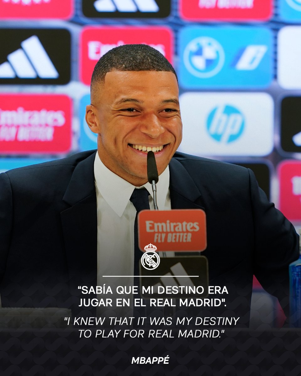 realmadrid's tweet photo. 💬 @KMbappe 💬
#WelcomeMbappé https://t.co/gxCPRjlEvi