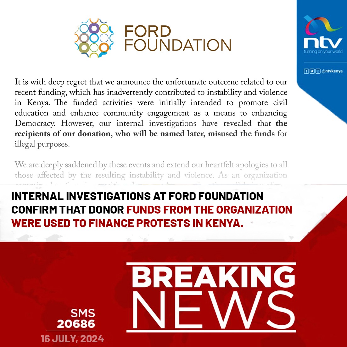 ADELE70981994's tweet photo. It's disheartening to see our beloved Kenya's economy destabilized by  demonstrations. FORD Foundation  admitted to funding activists  We must prioritize our nation's stability and work together for a brighter future. Let's focus on constructive dialogue #SayNoToGenZMillionaires https://t.co/xYI79hN7y6