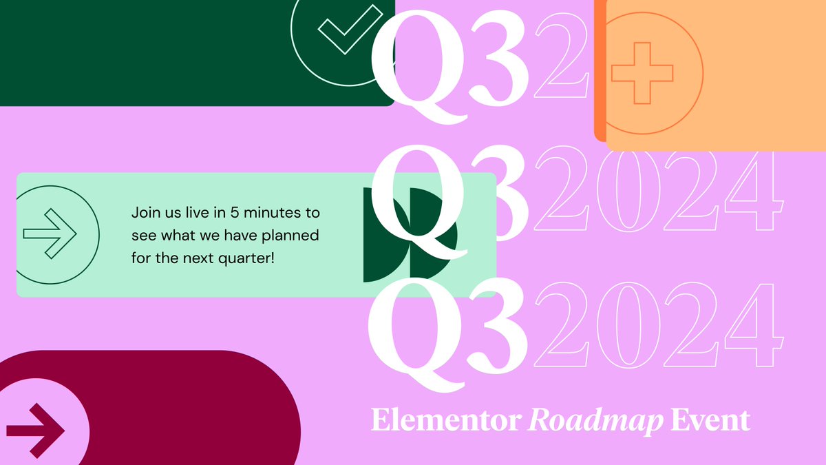elemntor's tweet photo. We're live in 5 minutes! Watch our Q3 Roadmap and hear all the exciting news for the next quarter! 🥳
https://t.co/jzkx5xTP9K
#elementorroadmap https://t.co/0F4MjCr6Sd