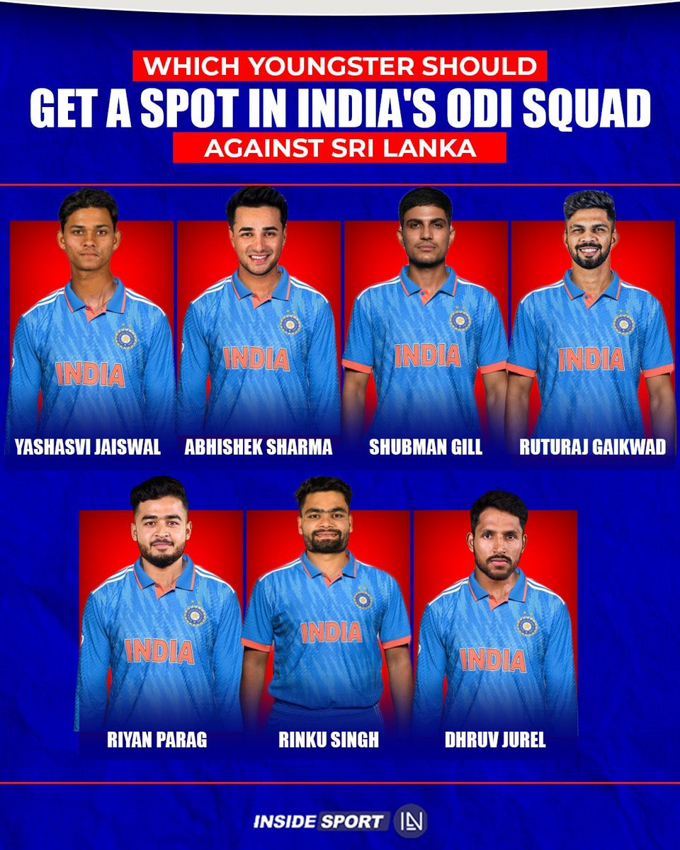 InsideSportIND's tweet photo. Let us know your opinion ๐๐ป
#SLvIND #IndianCricket #YJaiswal #ASharma #SGill #RGaikwad #RParag #RSingh #DJurel #Insidesport #CricketTwitter https://t.co/6sHeKYfOVj