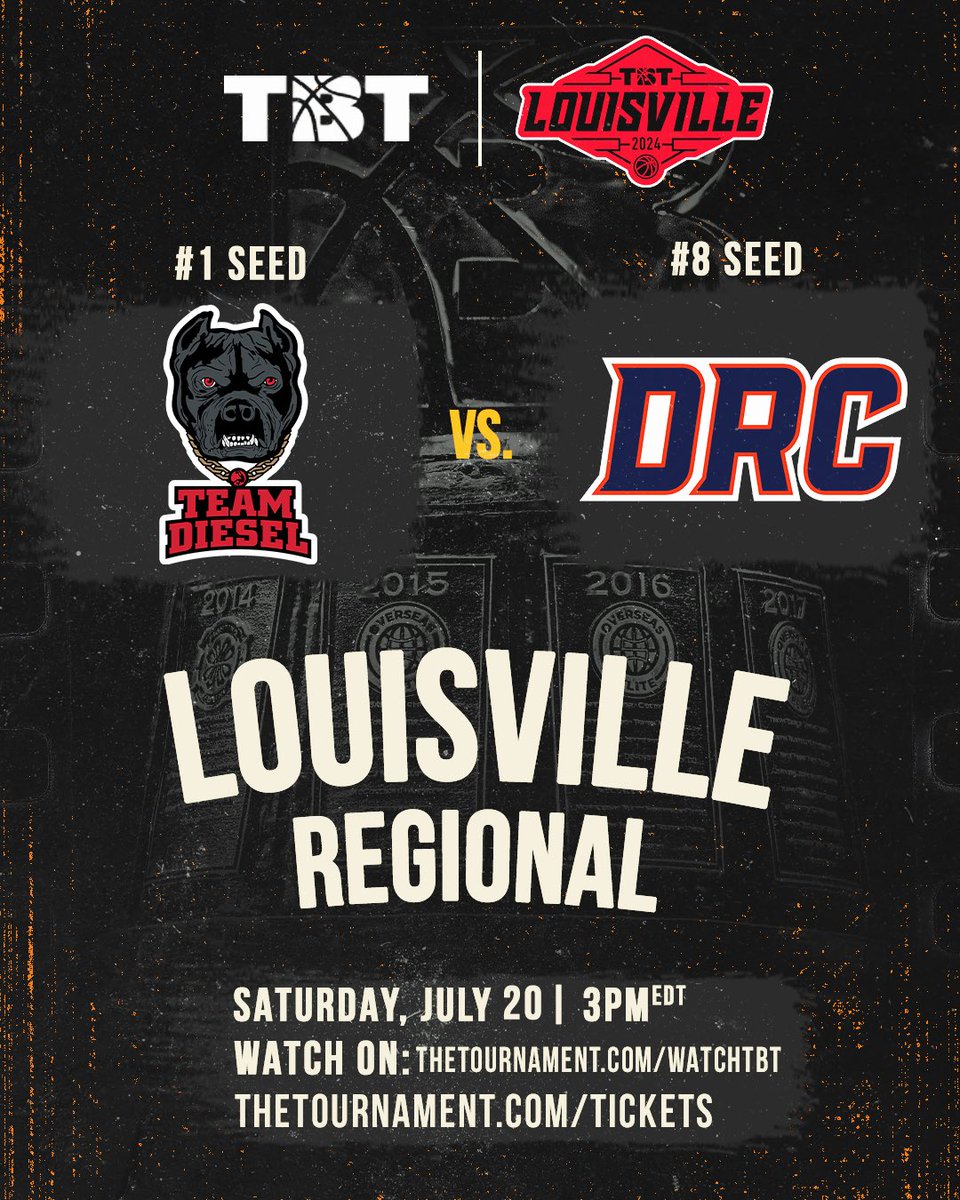 Team Diesel’s FINAL TBT Roster and Round 1 Matchup:

TBT Tickets to see <a href="/SHAQ/">SHAQ</a>’s team (<a href="/TeamDiesel_TBT/">Team Diesel</a>) in Louisville: thetournament.com/tbt/tickets