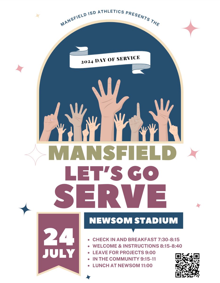 Hey 🐅… We are about a week away form the annual Mansfield ISD Athletic Day of Service! We really need to sign up in advance to help partner with our community in the projects we have lined up! If you are in town and available to serve, please sign up today!