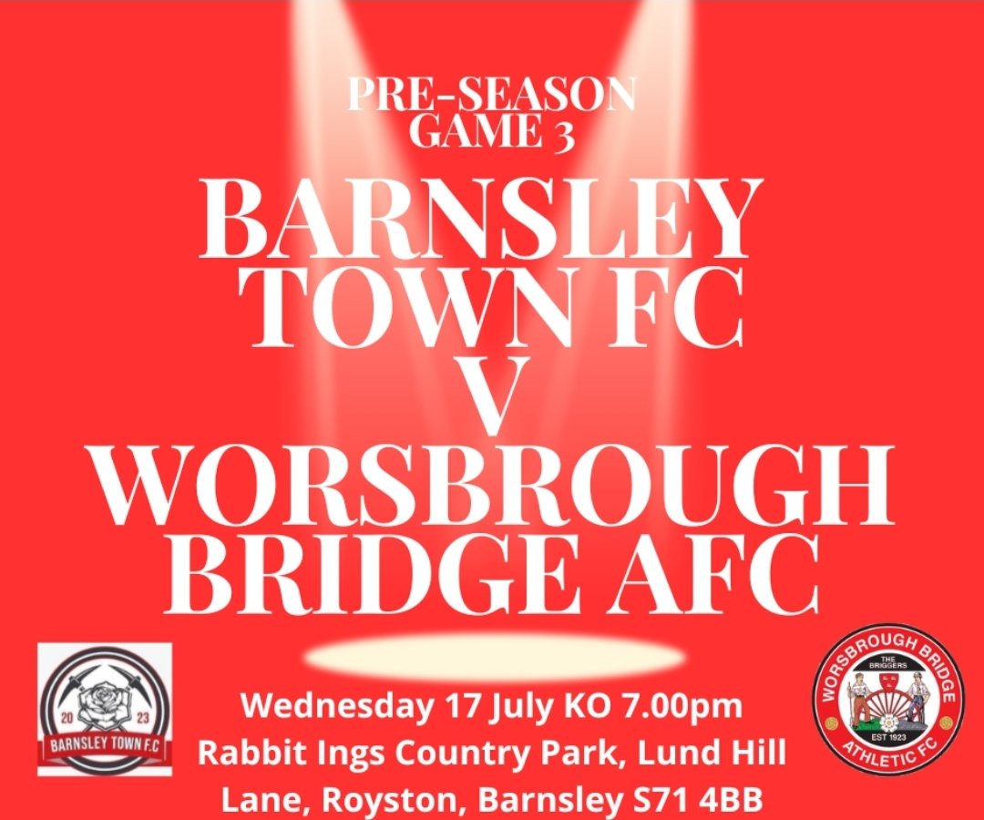 Worsbrough Bridge AFC (@worsbroughbfc) on Twitter photo Just another 24 hours to go until we continue our pre-season against <a href="/BarnsleyTownFC/">Barnsley Town FC</a>
The hosts have already played 2 games against opponents in our league, South Leeds (2-5) & Athersley Rec (1-1) so it will be good test as we prepare for the new <a href="/NCEL/">Macron NCEL</a> season.
Come & join us β½οΈ Just another 24 hours to go until we continue our pre-season against <a href="/BarnsleyTownFC/">Barnsley Town FC</a>
The hosts have already played 2 games against opponents in our league, South Leeds (2-5) & Athersley Rec (1-1) so it will be good test as we prepare for the new <a href="/NCEL/">Macron NCEL</a> season.
Come & join us β½οΈ