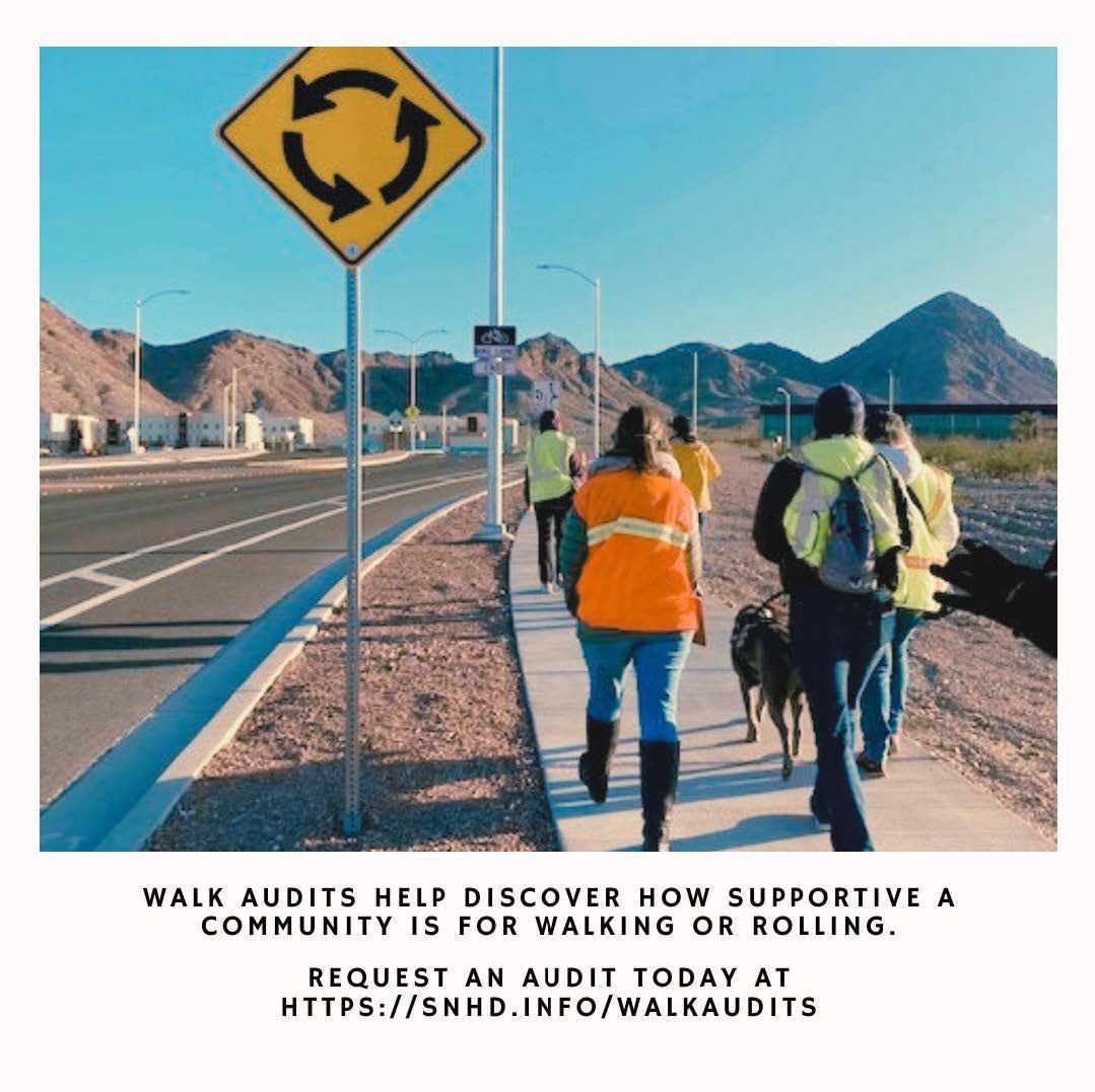 SNHDinfo's tweet photo. 🚶🛴Walk audits help discover how supportive a community is for walking or rolling. You can request one to evaluate your own neighborhood at the link here: https://t.co/qnhGEca351. #CommunityEngagement #PedestrianSafety #WalkAudit #SouthernNevada #safestreetsforall #visionzero https://t.co/ixadWVO1Os