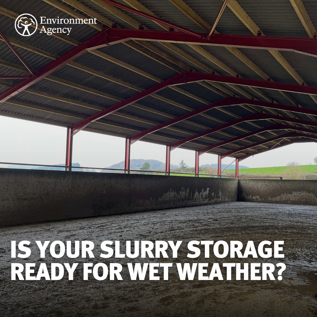 EnvAgency's tweet photo. Is your farm winter ready? 
 
We’re encouraging farmers to start thinking about slurry storage capacity now to make sure you have enough storage and good back-up plans to deal with another wet winter.