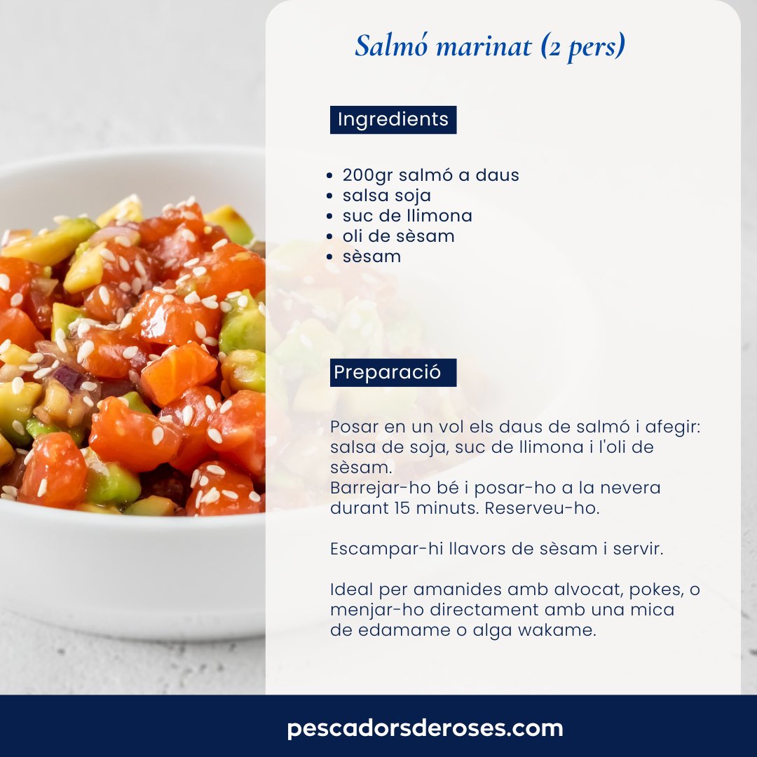 NOVA RECEPTA 🍴avui us portem un plat ideal per a l’estiu 🙌🏻

NUEVA RECETA 🍴hoy os traemos un plato veraniego ideal 🙌🏻

#pescadorsderoses #recepta #receta #salmo #salmon #tartar #aRoses #costabrava #peixateria