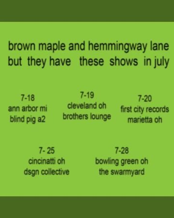 klepto week day 2

we have signed our favorite hometown indie twangers <a href="/HemmingwayLane/">Hemmingway Lane</a> !! stoked to add another NW ohio band to the ranks

catch them on tour with other kphase band <a href="/BrownMaple_OH/">Brown Maple</a> this month✨