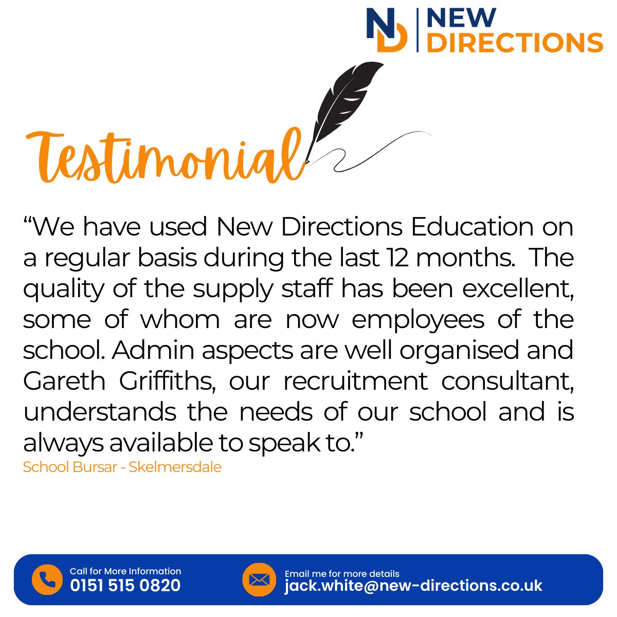 NDEJackWhite's tweet photo. Some amazing feedback for @NDEGareth  from one of our partner schools up in Skelmersdale ⭐

If you are a school across Sefton and West Lancashire looking for qualified teaching and support staff in the new academic year, get in touch today! https://t.co/oGDPhrs607