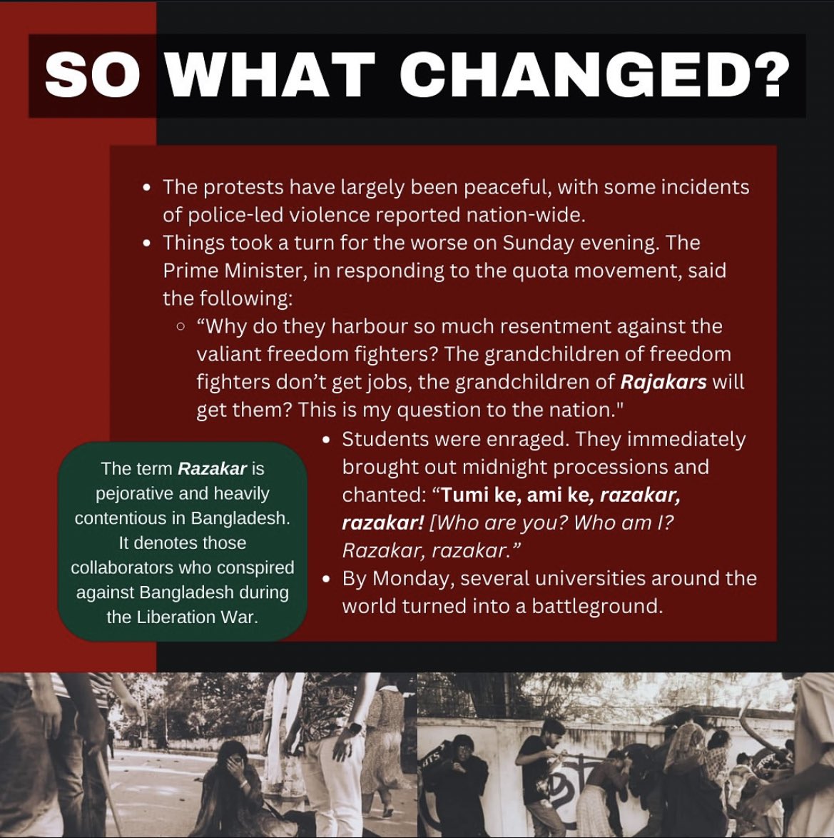 jhakanaka_'s tweet photo. WHAT’S HAPPENING IN BANGLADESH? 🇧🇩

here is a post to educate yourself

#bangladesh_quota_movement #QuotaReform #BangladeshiStudentsareinDanger #BanglaBlockade https://t.co/paXav5FjTu