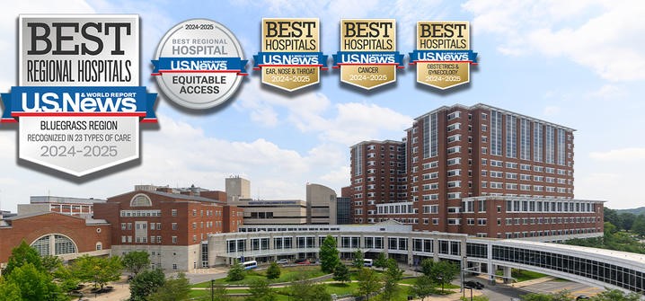 UK HealthCare has been recognized as the No. 1 hospital in Kentucky for the ninth year in a row.

And we're so proud of our Gill teams that contributed to our High Performing designations in Heart Attack, Heart Bypass and Heart Failure!  

ukhealthcare.uky.edu/wellness-commu…