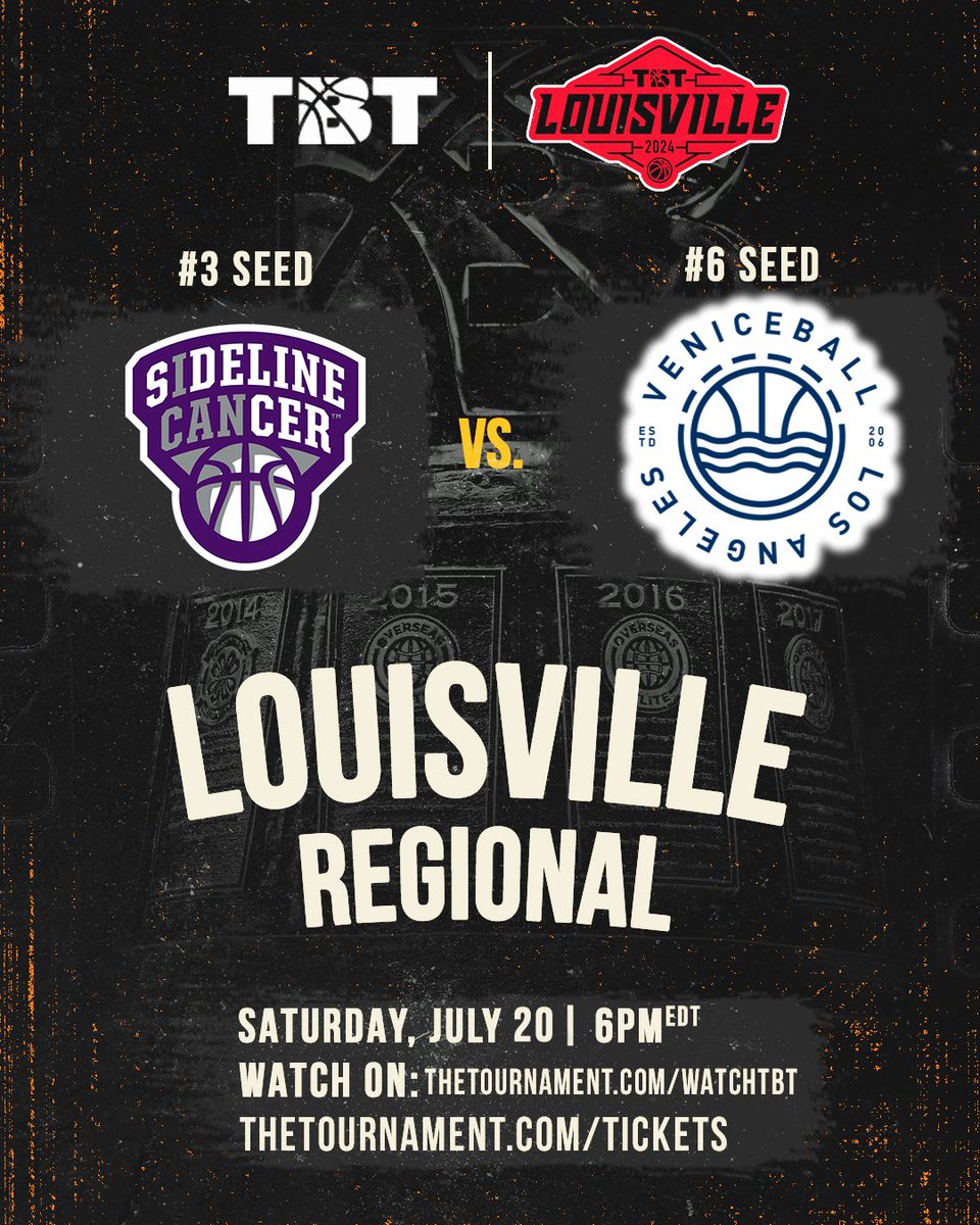 TBT (@thetournament) on Twitter photo Sideline Cancer’s FINAL TBT Roster and Round 1 Matchup:
TBT Tickets to see <a href="/SidelineTBT/">Sideline Cancer TBT</a> in Louisville: thetournament.com/tbt/tickets Sideline Cancer’s FINAL TBT Roster and Round 1 Matchup:
TBT Tickets to see <a href="/SidelineTBT/">Sideline Cancer TBT</a> in Louisville: thetournament.com/tbt/tickets