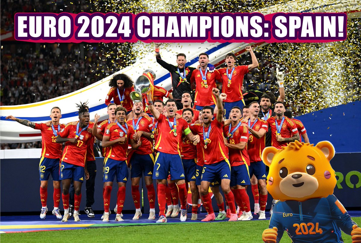 Spain has done it! 🏆🇪🇸 They are the champions of Euro 2024! What an incredible journey and a well-deserved victory. Congratulations to the team and all the fans! 🎉⚽️ 

#EURO2024 #Spain #Champions #FootballMagic #Albartcoin