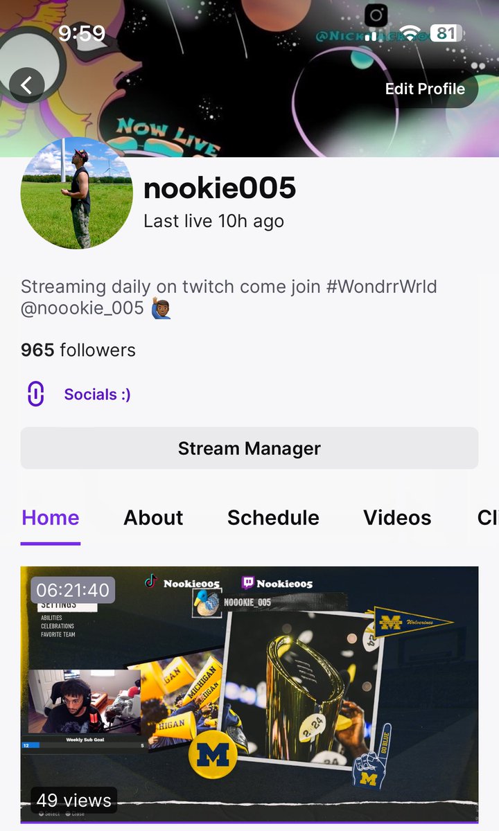 Nookie005's tweet photo. Back to consistent streams and getting real close to 1000 followers on twitch 👀

Everyone have a great day we will be live today at 5 pm to play some NCAA 25 and Once Human❗️ https://t.co/peNLGflL4y