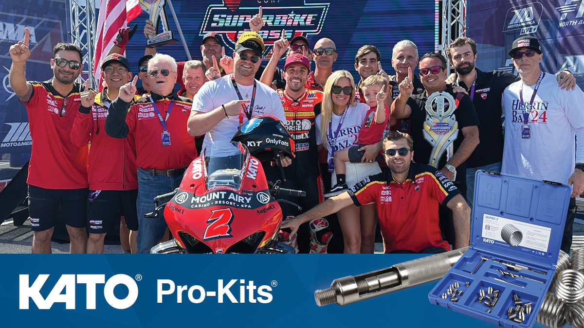 KATOFastening's tweet photo. 🏁CONGRATS! to KATO sponsored @joshherrin @lorisbaz &amp; @hsbk1 Ducati team for an amazing race this past weekend! Way to bring home🏆 &amp; take 1st in the championship points lead🎉Be a champ &amp; bring home KATO Pro-Kits, repair damage threads fast!🔗https://t.co/bjrnBKTTxz 🔩#fasteners https://t.co/jCNOxFdL3G