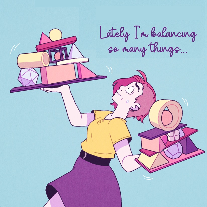 PatchworkZine's tweet photo. Here are some snapshots from our new issue: @sarahdavidsonar has an abstract take on work-life balance. 

Experience the full comic in our new issue! Link in bio.

#comics #comiczine #patchworkzine #sequentialart #worklifebalance #overwhelmed #clipstudio #scadseqa https://t.co/Gq5uFGkK6W
