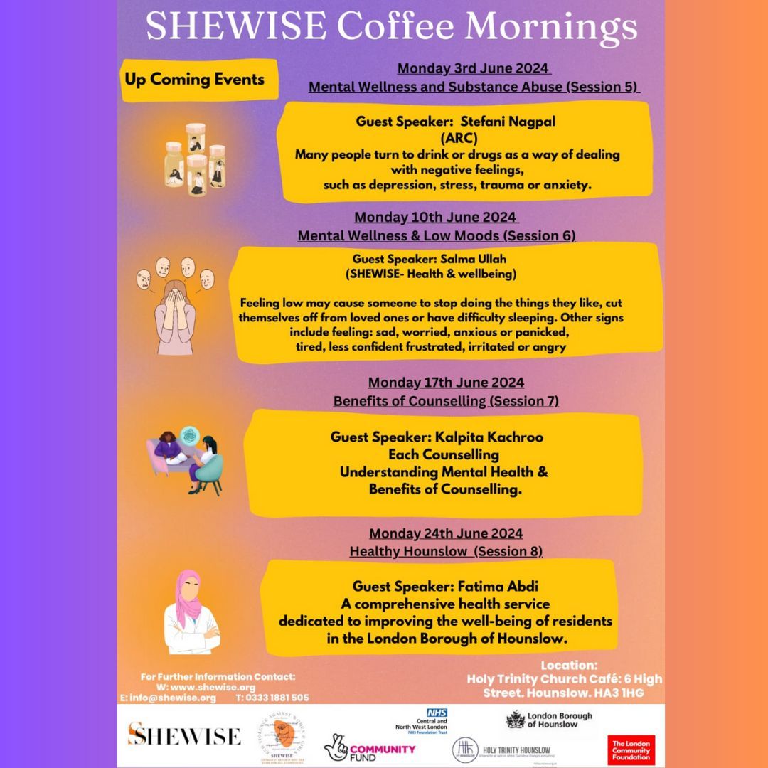 EACHCounselling's tweet photo. In June EACH delivered  a talk at SHEWISE coffee morning  on the  impact of trauma,  and emphasized how counselling provides a safe space to express emotions, process trauma, and develop healthy coping mechanisms. @shewise_uk  #EACHCounselling #SHEWISE #trauma #copingmechanisms https://t.co/fzNz9b7JWK