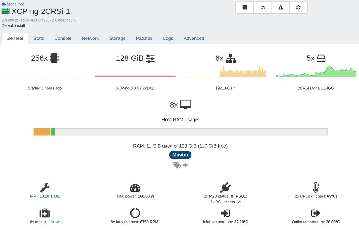 Here's a sneak peek of our <a href="/2crsi/">2CRSi</a> Mona machine running XCP-ng with <a href="/xenorchestra/">Xen Orchestra</a>! 🚀 See live hardware info in XO, access IPMI with one click, and more exciting features on the way! Stay tuned for updates. 🚀