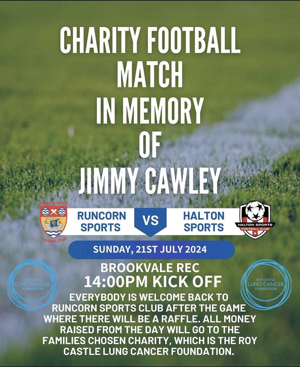 Next up for <a href="/haltonsportsfc/">Halton Sports FC</a> 

If anyone is at a loose end on Sunday please come and show your support for the legend Jimmy Cawley. He was ever present supporting his son on Saturdays and Sundays for both sides. 

Let’s make a day of it and raise some funds in memory of Jimmy.