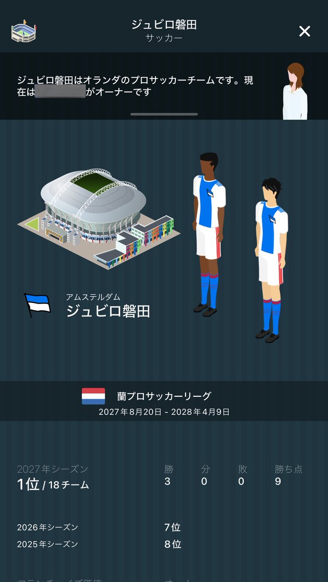 zylgk7's tweet photo. 『ジュビロ磐田はオランダのプロサッカーチームです。』
なんとオランダのサッカーリーグで1位ですよ！！！

(ゲームです)

 #coffeeinc2 https://t.co/EAJzoewvh8