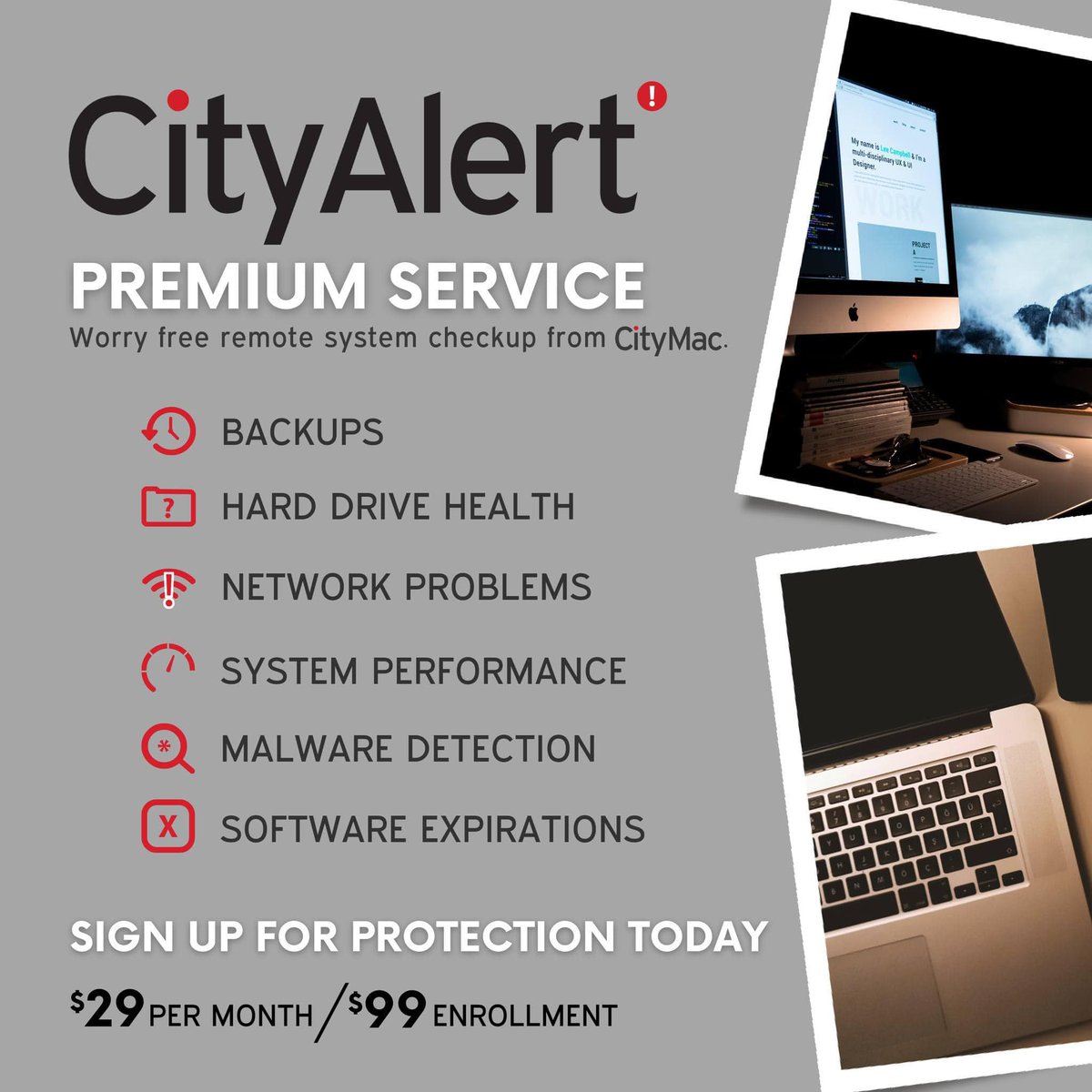 CityMacTweets's tweet photo. CityAlert from CityMac. A premium service with worry free remote system checkup. Visit https://t.co/UFSUmKpM6P for full details and sign up today. https://t.co/T93KXBe1Wb
