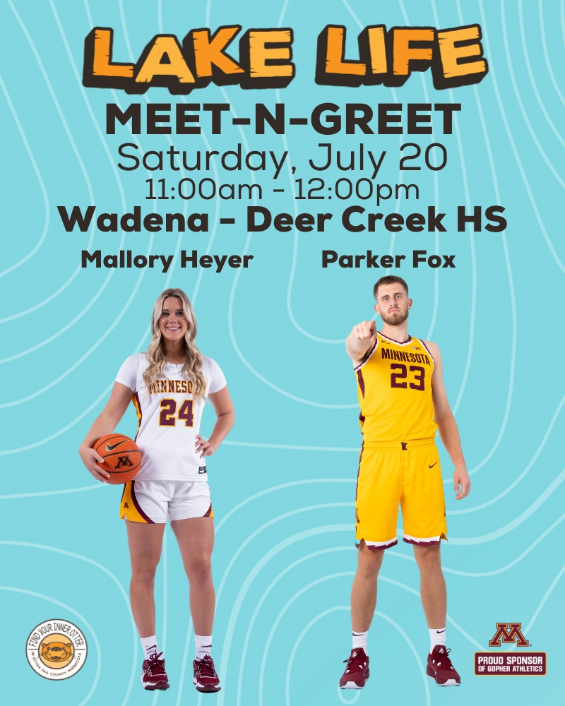 Otter Tail Country (@ottertailcounty) on Twitter photo We've got 1 more #lakelife meet-n-greet coming up. <a href="/GopherWBB/">Minnesota Women's Basketball</a> player <a href="/malloryheyer/">Mallory Heyer</a> & <a href="/GopherMBB/">Minnesota Men's Basketball</a> player <a href="/Parkerfox24/">Parker Fox</a> will be at the Wadena-Deer Creek HS gym from 11am-noon this Sat. July 20th. Come say "hi".
We are proud sponsors of <a href="/GopherSports/">Minnesota Golden Gophers</a> & proud partners of <a href="/DTAthletes/">DinkytownAthletes</a> We've got 1 more #lakelife meet-n-greet coming up. <a href="/GopherWBB/">Minnesota Women's Basketball</a> player <a href="/malloryheyer/">Mallory Heyer</a> & <a href="/GopherMBB/">Minnesota Men's Basketball</a> player <a href="/Parkerfox24/">Parker Fox</a> will be at the Wadena-Deer Creek HS gym from 11am-noon this Sat. July 20th. Come say "hi".
We are proud sponsors of <a href="/GopherSports/">Minnesota Golden Gophers</a> & proud partners of <a href="/DTAthletes/">DinkytownAthletes</a>
