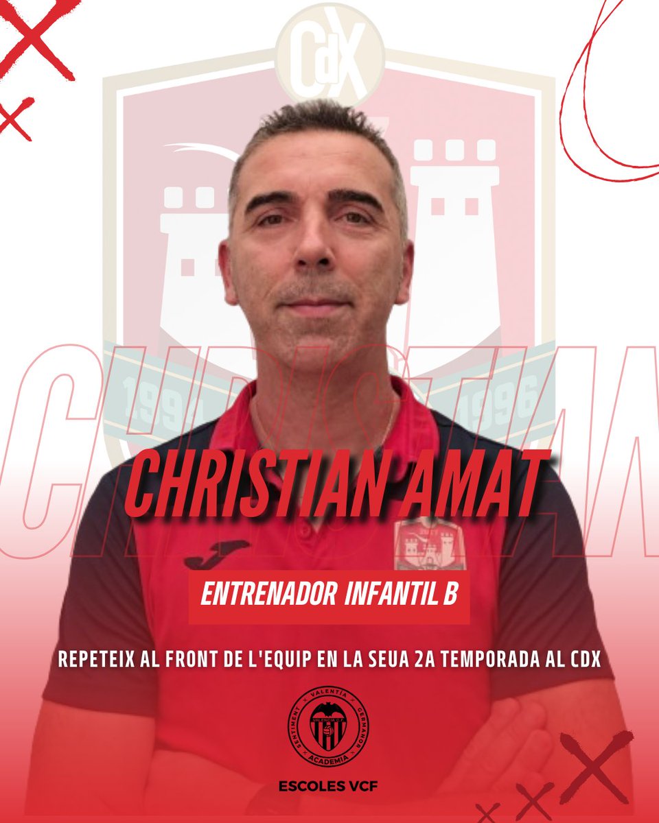 ⚽️ Continuem presentant components de l'equip formatiu del #CDX24_25 

➡️ Christian Amat (📚 Nivell 1) segueix al #CDXInfantilB per a continuar amb la bona tasca duta a terme el passat curs. 2a temporada al CDX d'un tècnic amb àmplia formació i molta il·lusió.

#JuntsCapAlFutur