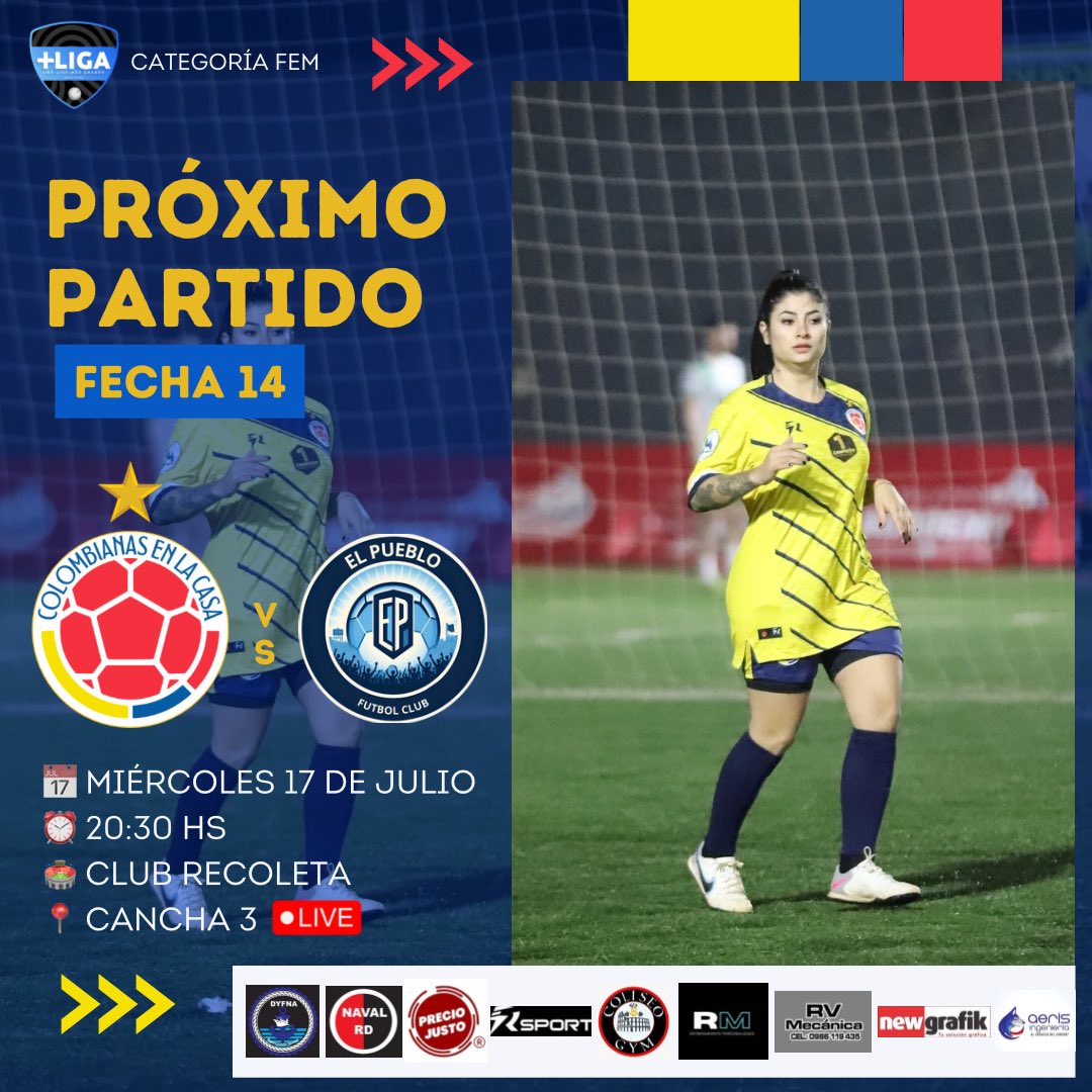 colombiaaencasa's tweet photo. 𝐕𝐚𝐦𝐨𝐬 𝐩𝐨𝐫 𝐨𝐭𝐫𝐨 𝐭𝐫𝐢𝐮𝐧𝐟𝐨 𝐦𝐚́𝐬.

Para cerrar la fase de grupos, vamos por esos 3pts chicas!!! @ligadetuiteros 

📌 14ta Fecha
🆚 #ElPuebloFem 
🗓 17 de Julio
⏰ 20:30Hs
🏟️ Club Recoleta
📍 Cancha 3 (Live)

#VamosCampeonas 🇨🇴🇨🇴🇨🇴 https://t.co/mJm34FlnMN