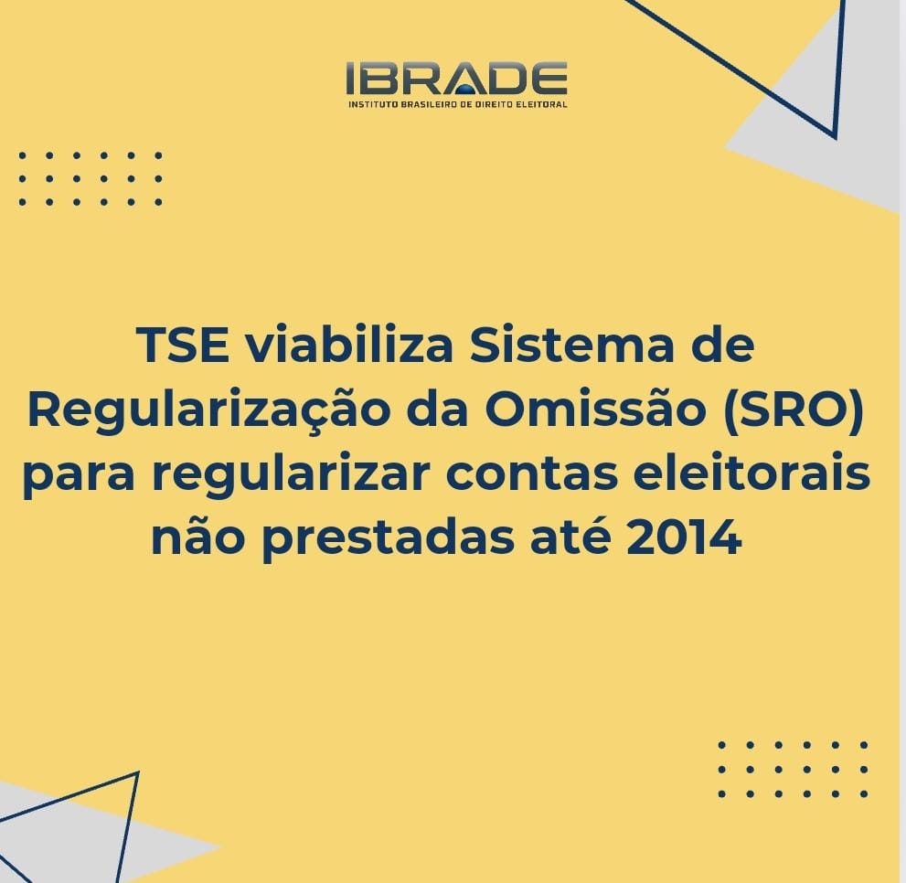 ibradeoficial's tweet photo. Para agilizar o processo de regularização de contas eleitorais julgadas como não prestadas pela Justiça Eleitoral, o Tribunal Superior Eleitoral (TSE) desenvolveu o Sistema de Regularização da Omissão (SRO). 

A nova...

Mais informações: @ibradeoficial

Fonte: TSE Notícias https://t.co/7ECablFGuo