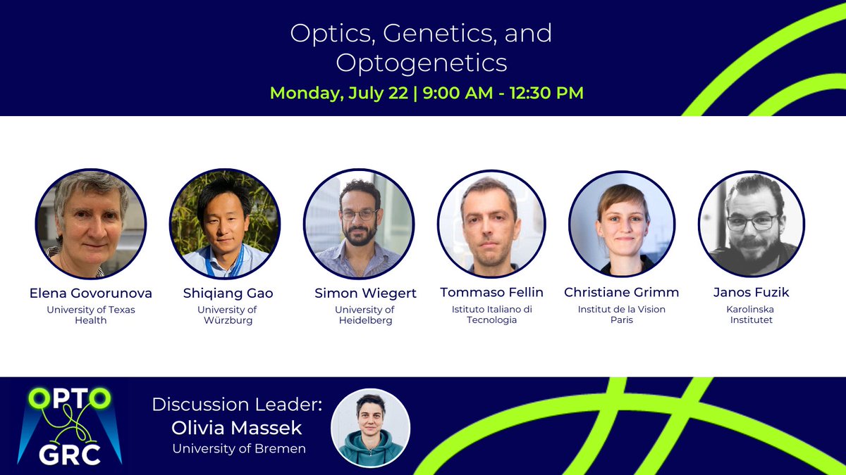 Optogenetics Gordon Research Conference (@optogrc) on Twitter photo Get ready to hear about new tools in the world of Optics, Genetics, and Optogenetics at #OptoGRC2024! 🌟🔦
Led by <a href="/LabMasseck/">MasseckLab</a> & featuring Elena Govorunova, <a href="/Gao_SQ/">Shiqiang Gao</a>, <a href="/SimWieg/">J. Simon Wiegert</a>, Tommaso Fellin, <a href="/_ChGrimm/">Christiane Grimm</a> & <a href="/fuzikjanos/">Fuzik Janos</a>
You won't want to miss out on this "illuminating" discussion! Get ready to hear about new tools in the world of Optics, Genetics, and Optogenetics at #OptoGRC2024! 🌟🔦
Led by <a href="/LabMasseck/">MasseckLab</a> & featuring Elena Govorunova, <a href="/Gao_SQ/">Shiqiang Gao</a>, <a href="/SimWieg/">J. Simon Wiegert</a>, Tommaso Fellin, <a href="/_ChGrimm/">Christiane Grimm</a> & <a href="/fuzikjanos/">Fuzik Janos</a>
You won't want to miss out on this "illuminating" discussion!