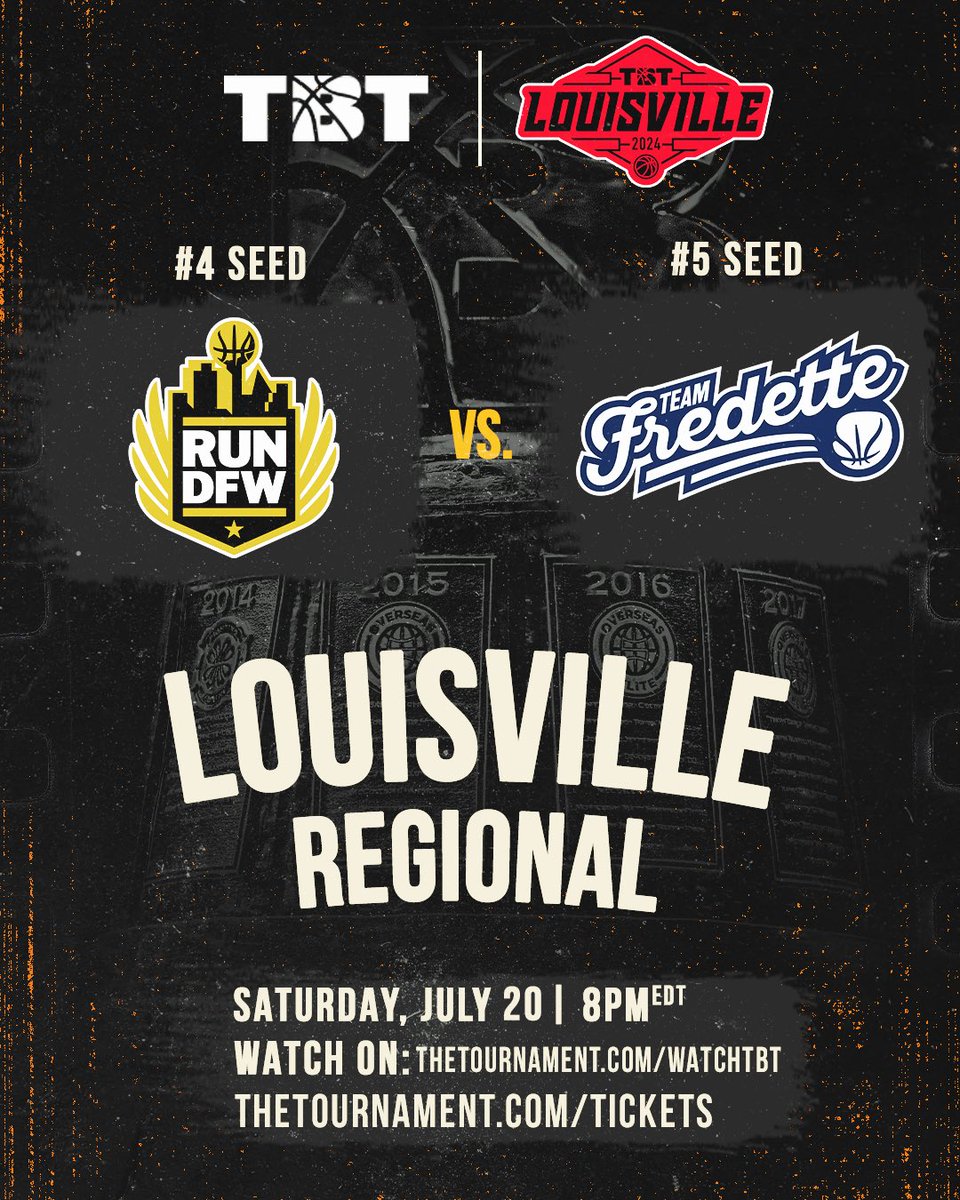 thetournament's tweet image. Run DFW’s FINAL TBT Roster and Round 1 Matchup:

TBT Tickets to see @RunDFWTBT in Louisville: thetournament.com/tbt/tickets