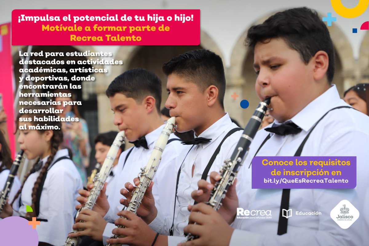 En la <a href="/SecEducacionJal/">Secretaría de Educación Jalisco</a>, estamos convencidos de que nuestros estudiantes tienen grandes potenciales y queremos reconocerlos. Con la red #RecreaTalento, apoyamos su crecimiento académico y personal. Mamás y papás, motívenles a unirse a esta red: bit.ly/QueEsRecreaTal…
