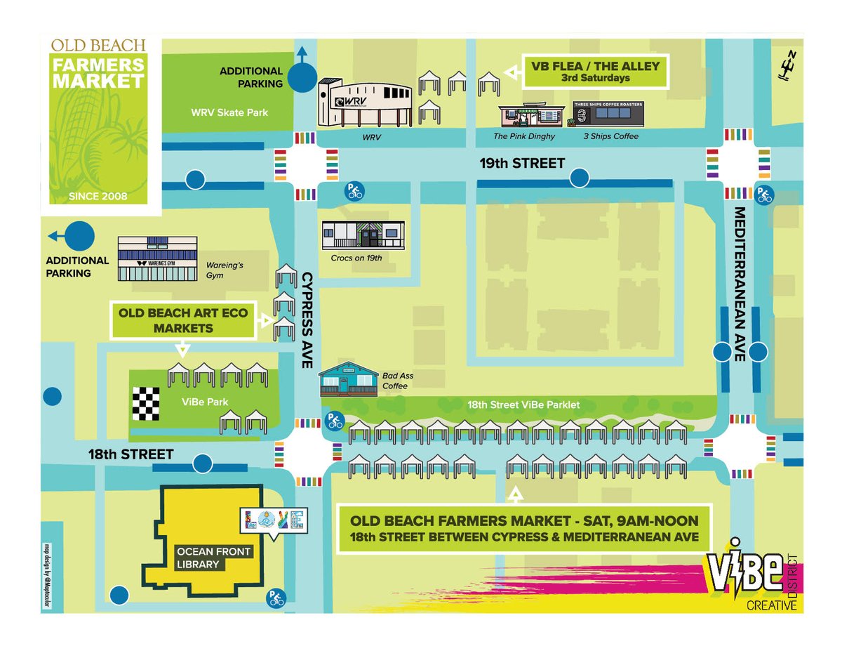 The Old Beach Farmers Market in the ViBe Creative District announced today that effective August 3, 2024 the market will move to a new location on 18th Street between Cypress Avenue and Mediterranean Avenue. Check out the map!