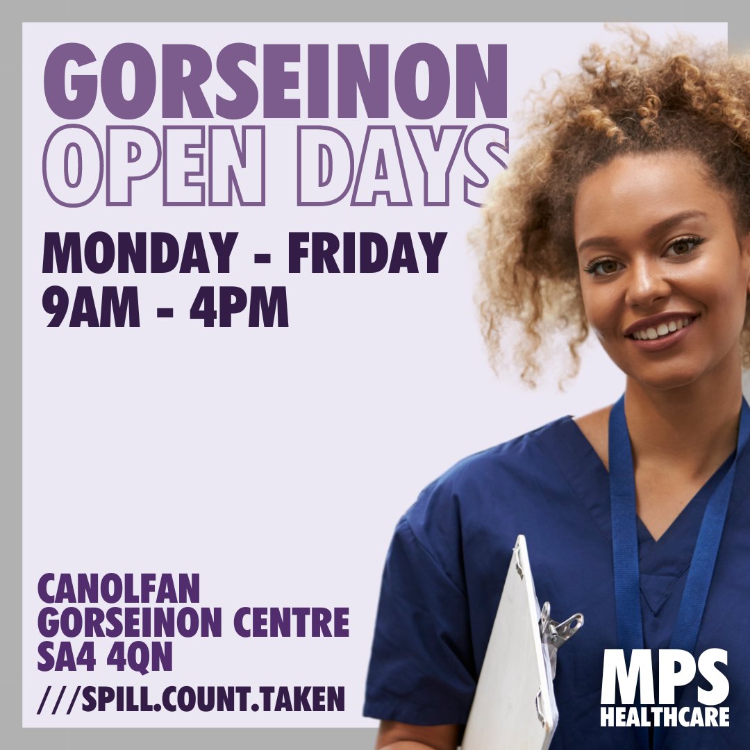 MPSHealthcare's tweet photo. Are you a qualified nurse looking for work in the Swansea area? Look no further than MPS Healthcare! On Monday 22nd - Friday 26th we'll be running Open Days for you to attend. Bring along training certificates, get fitted for uniforms, and chat to the team about all our options! https://t.co/mrOQopkECu