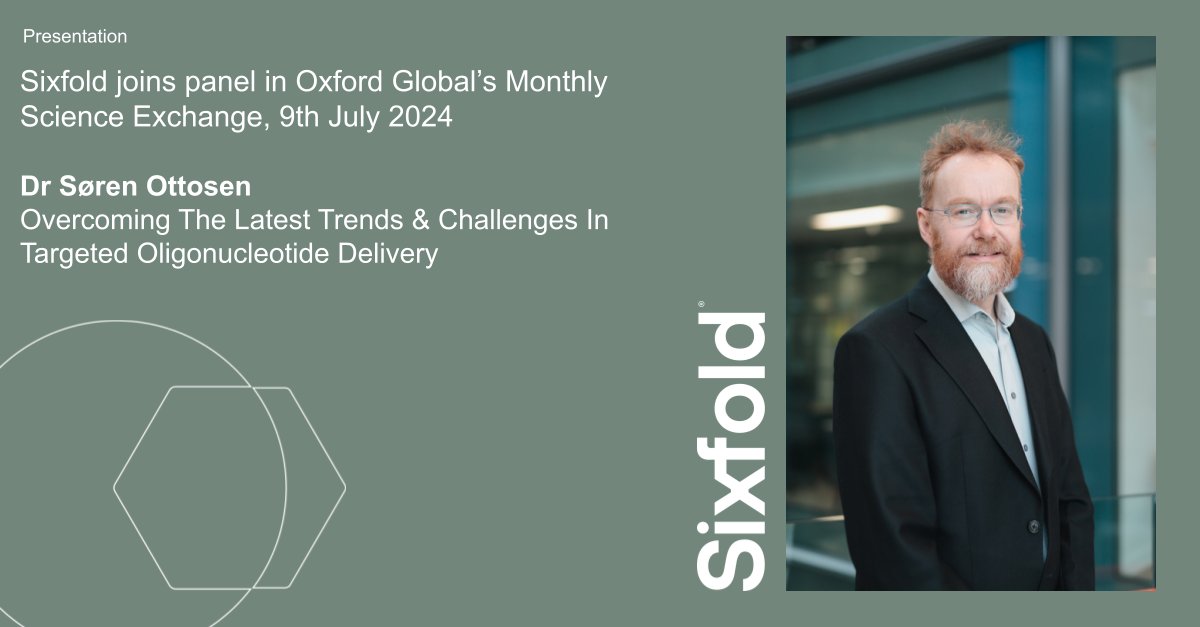Sixfold bioscience (@sixfold_bio) on Twitter photo Last Tuesday Dr Søren Ottosen joined a panel organised by <a href="/OGConferences/">Oxford Global</a> on "Overcoming The Latest Trends & Challenges In Targeted Oligonucleotide #Delivery", alongside David Evans, Head of Drug Discovery and Collaboration at #Sirnaomics Last Tuesday Dr Søren Ottosen joined a panel organised by <a href="/OGConferences/">Oxford Global</a> on "Overcoming The Latest Trends & Challenges In Targeted Oligonucleotide #Delivery", alongside David Evans, Head of Drug Discovery and Collaboration at #Sirnaomics