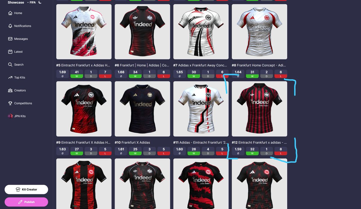 scw731's tweet image. さぁ今回のコンペティションはどこまで勝ちあがれるやろな～って思ってたら予選の段階でもう8敗しとるやんけ。終わった。#fifakitcreator