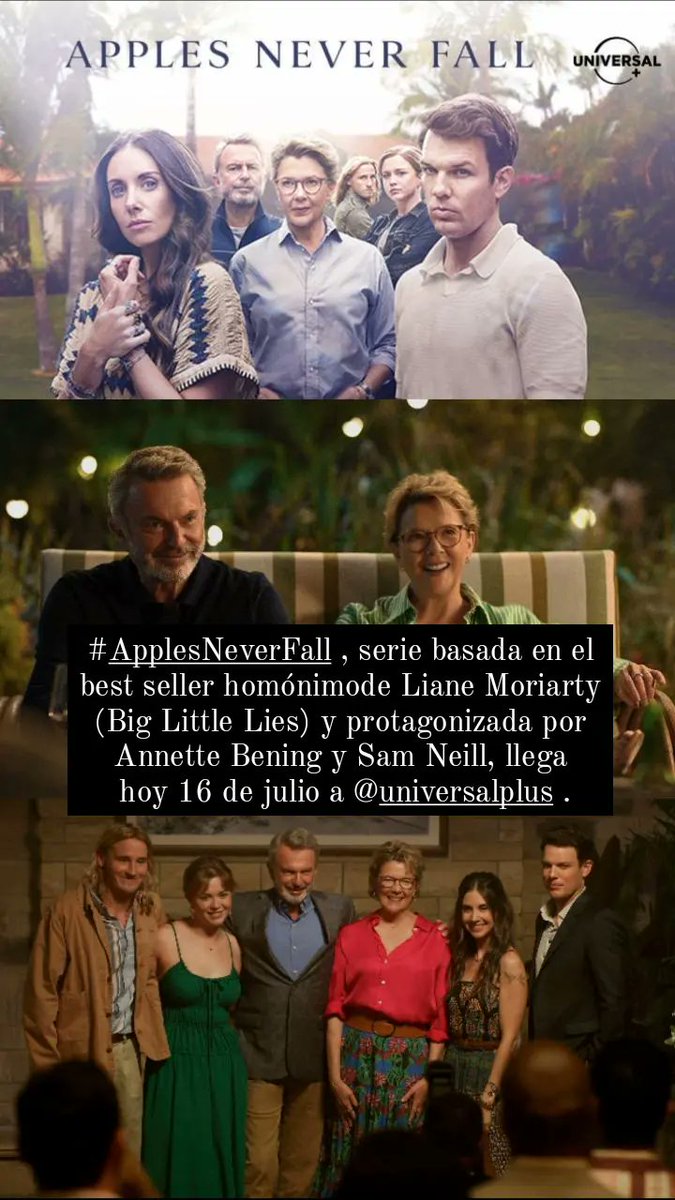 DenisePieniazek's tweet photo. #Series 📺
"Apples Never Fall", la serie basada en el best seller homónimo de Liane Moriarty (Big Little
Lies) y protagonizada por Annette Bening y Sam Neill, llega hoy 16 de julio a Universal+.
#AppleNeverFall en @UniversalPlus . https://t.co/VYcWqVuTzH