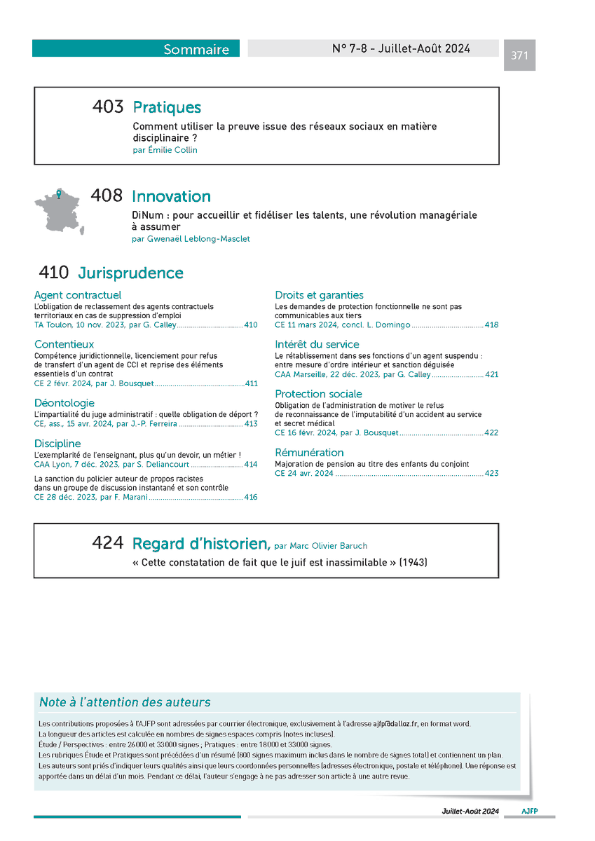 🔔Le numéro de juillet de l’AJFP est disponible sur dalloz.fr ▶️ bit.ly/DZ-AJFP et prochainement sur Dalloz Revues ▶️ bit.ly/DR-AJFP
Bonne lecture !