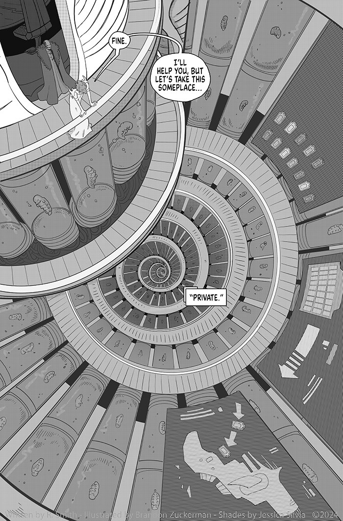 A new page! 🧪
banishedonline.com

Written by <a href="/RyanComics/">ryancomics.bsky.social</a>
Art by <a href="/ManOrCatman/">Brandon Zuckerman</a>
Shading by <a href="/Buboniccc/">Bubonicc</a>

Patreon✨️
patreon.com/ryancomics