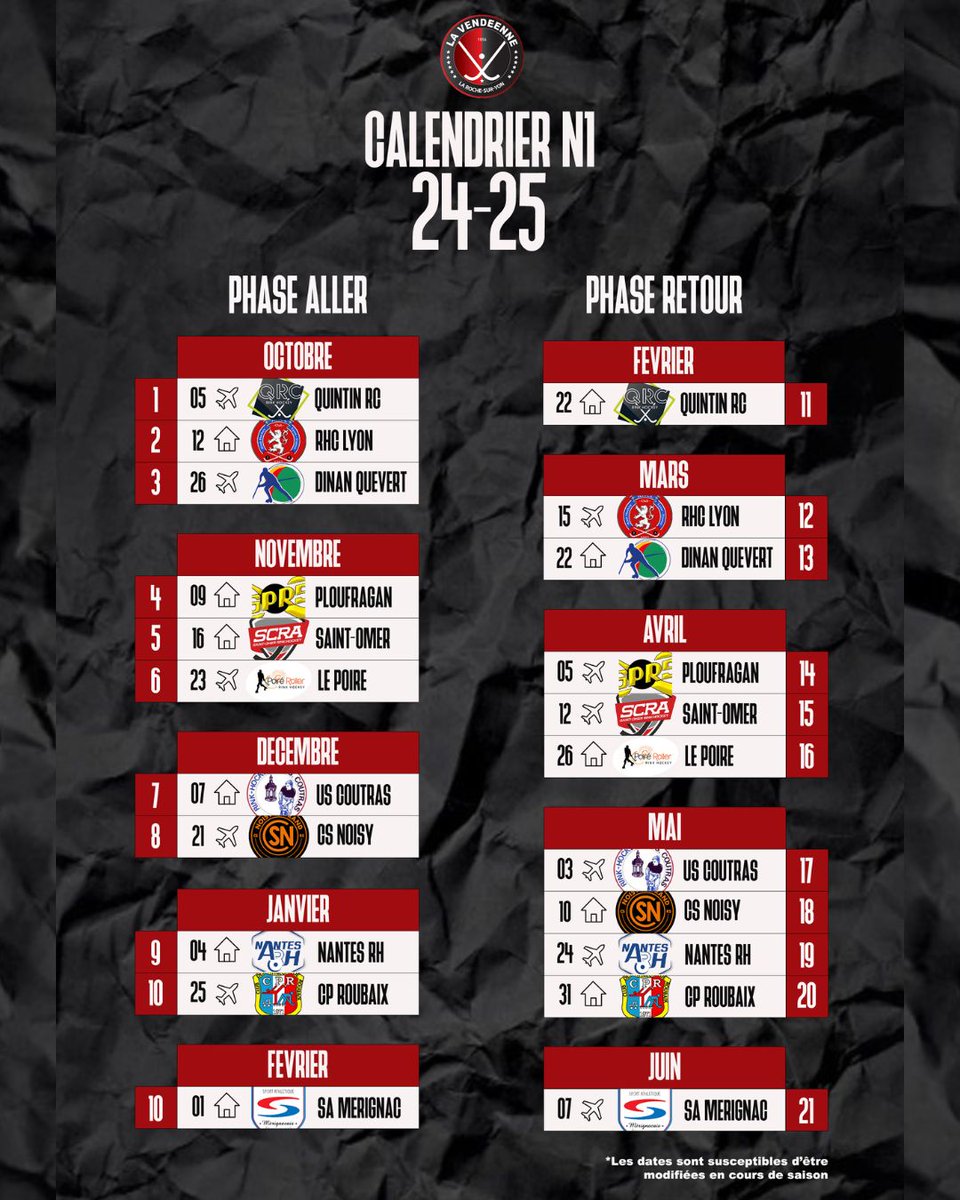 𝗖𝗔𝗟𝗘𝗡𝗗𝗥𝗜𝗘𝗥 𝗡𝟭🗓️

Découvre le calendrier de nos rouges et noirs pour cette saison de 𝗡𝗮𝘁𝗶𝗼𝗻𝗮𝗹𝗲 𝟭 𝟮𝟬𝟮𝟰-𝟮𝟬𝟮𝟱 ! ⬇️

*𝐃𝐚𝐭𝐞𝐬 𝐦𝐨𝐝𝐢𝐟𝐢𝐚𝐛𝐥𝐞𝐬 𝐚𝐯𝐞𝐜 𝐥𝐚 𝐂𝐨𝐮𝐩𝐞 𝐝𝐞 𝐅𝐫𝐚𝐧𝐜𝐞 𝐞𝐭 𝐝'𝐄𝐮𝐫𝐨𝐩𝐞 🔴⚫️