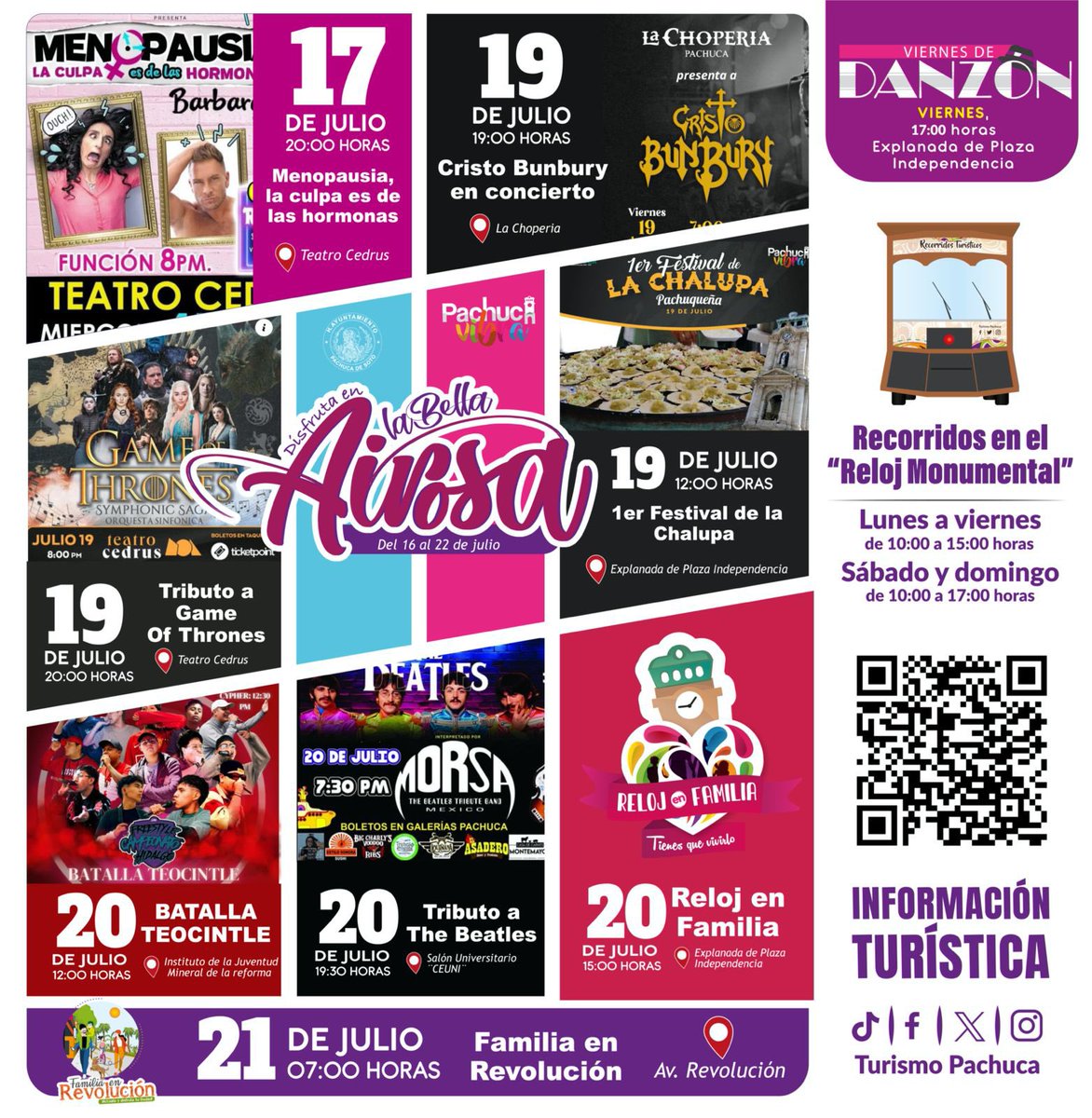 ¿Aún no sabes qué hacer? 
No te preocupes en la capital siempre hay actividades en la #CarteleraDelaBellaAirosa Pachuca te espera 🌆 😎. 
Asiste con tu familia y amig@s 👨👩👦👦.
¡No te lo puedes perder solo en Pachuca, la Bella Airosa 🌬️! 😝
#PachucaVibra