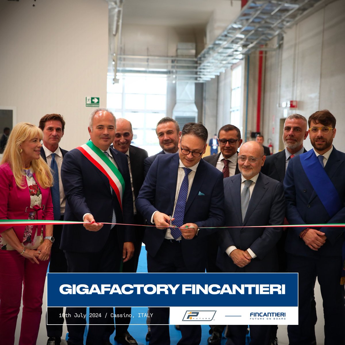 Fincantieri's tweet photo. The new challenge to revolutionize marine propulsion systems passes through Cassino, where today we inaugurated the production plant of #Power4Future, a joint venture between our #FincantieriSI and #FaistGroup.
This strategic center aims to produce lithium-ion modules, battery packs, and energy storage systems entirely on national soil, a true "gigafactory" where the batteries of the future can be envisioned and created.
An ambitious project realized also thanks to the support of a Development Contract authorized by @mimit_gov and managed by @Invitalia on behalf of the Ministry, aimed at establishing a new production unit and carrying out a research and development project for new energy systems, capable of creating 60 new jobs.
The event, attended by our CEO Pierroberto #Folgiero, Power4Future CEO Fabio #Patti, Fincantieri SI CEO Piero #Grillo, the President of Faist Limited Gianfranco #Natali, the Head of Major Investments at Invitalia Stefano #Piccaluga and the Rector of the University of Cassino Marco Dell’Isola, concluded with the ribbon-cutting of the semi-automatic lithium-ion module and battery pack line, and the opening of the expo area.
“The most significant challenge is decarbonization, and with Power4Future, we are laying the foundation to create a new electric propulsion system that has enormous implications for the entire electrification system of the country”, commented our CEO Folgiero during the event.
Best wishes to Power 4 Future for this important milestone in their journey towards a future of sustainable innovation.
#Fincantieri #FutureOnBoard #Energy #Innovation #Sustainability