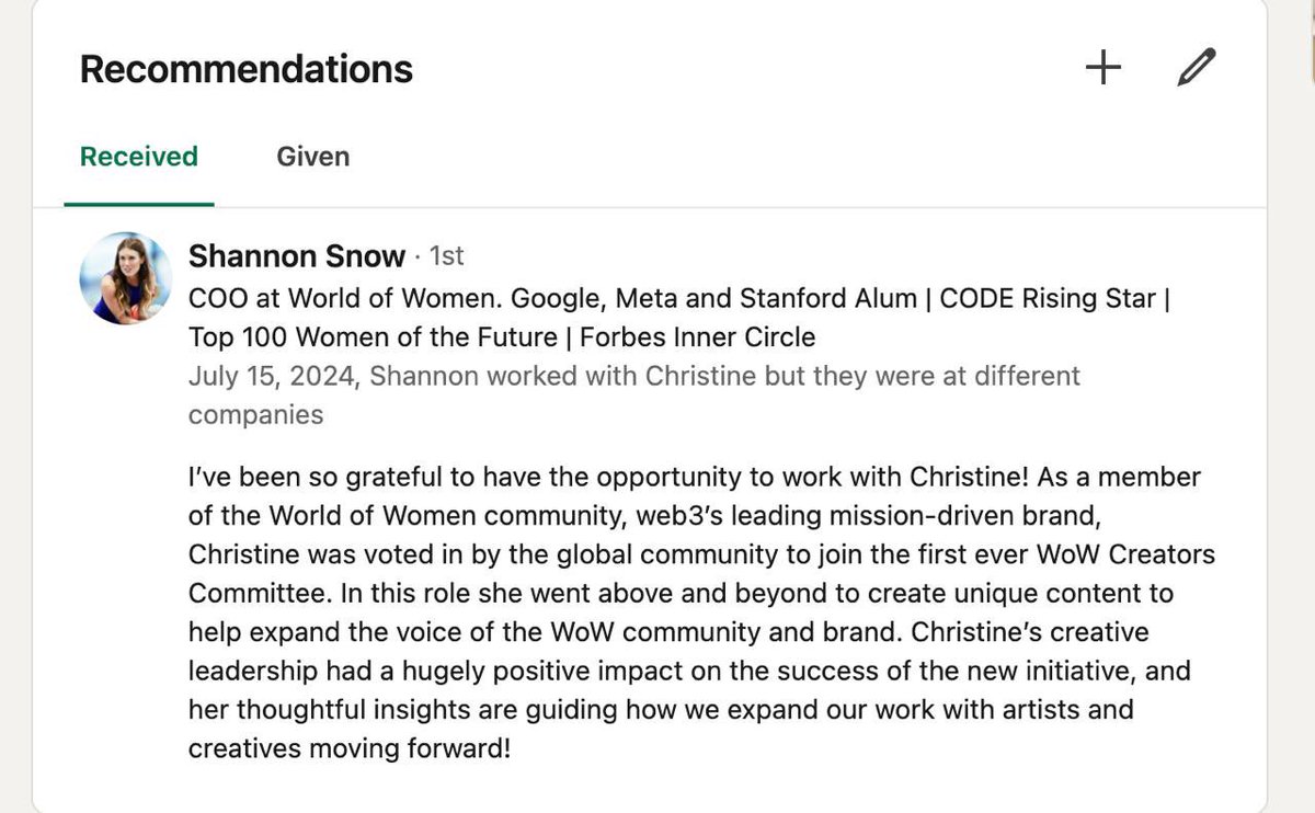 cyberdoodles's tweet photo. My sincerest gratitude to @shannonsnow_sf for the thoughtful recommendation on LinkedIn!
Working with the #WoWCreators committee was an honour and I look forward to the chance to collaborate with @worldofwomennft again soon!
#TheTimeisWoW 🙏🫂💓 https://t.co/mC6CE7fRwj