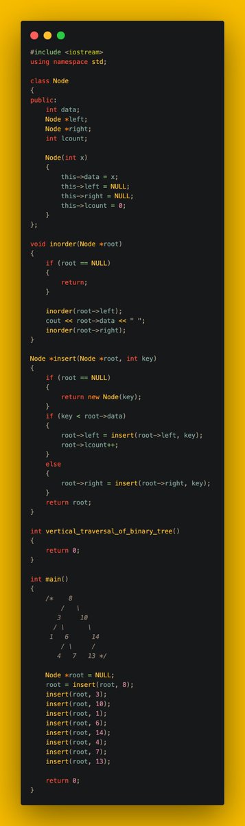 gincode18's tweet image. 🚀 Day 32 of #100DaysOfCode!

📈 Found Ceiling on Left Side in an Array.
🔢 Found the Kth Smallest Element in a BST.
✔️ Checked if a Tree is a BST.
🔄 Fixed a BST with Two Nodes Swapped.
🔗 Found Pair Sum with a Given BST.
↕️ Calculated Vertical Sum in a Binary Tree.