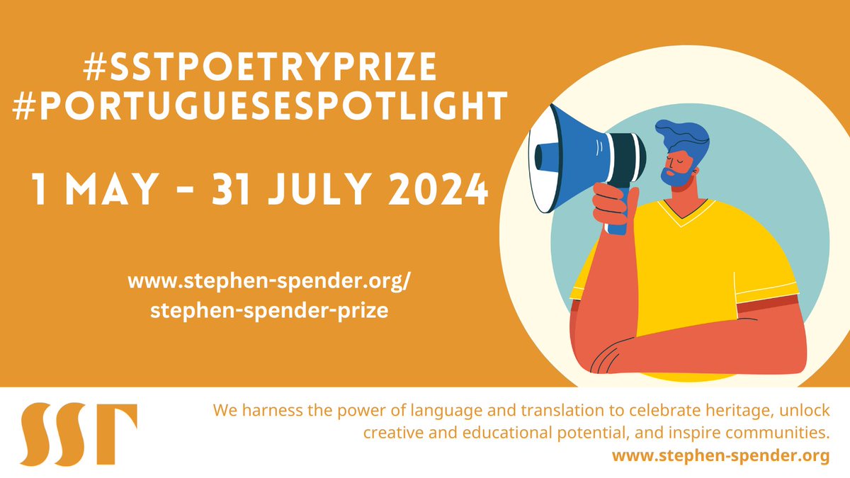 📢Calling budding translators of all ages! Just 2 weeks left to submit to the #SSTPoetryPrize2024. 

Translate ANY poem from ANY language into English, or a Portuguese poem for the #PortugueseSpotlight, and win publication and cash prizes! 

Full details: stephen-spender.org/stephen-spende…