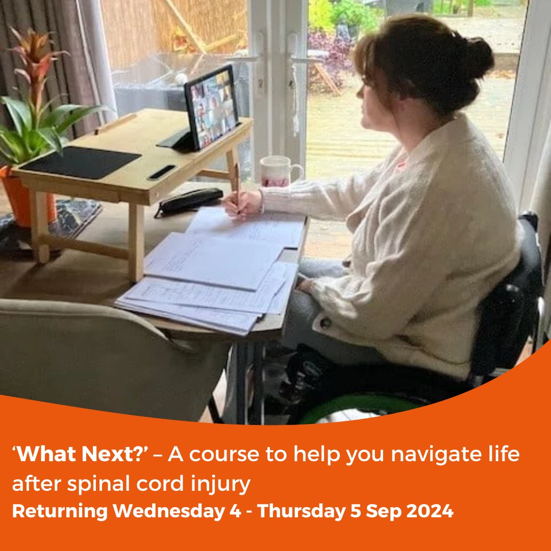 We’re pleased to announce that ‘What Next?’, a course for people who have sustained a spinal cord injury, will be returning later in the year! 
 
This course will return on Wednesday 4 - Thursday 5 Sept. Check out the link to learn more and register.  
 
bit.ly/3iaXnJr